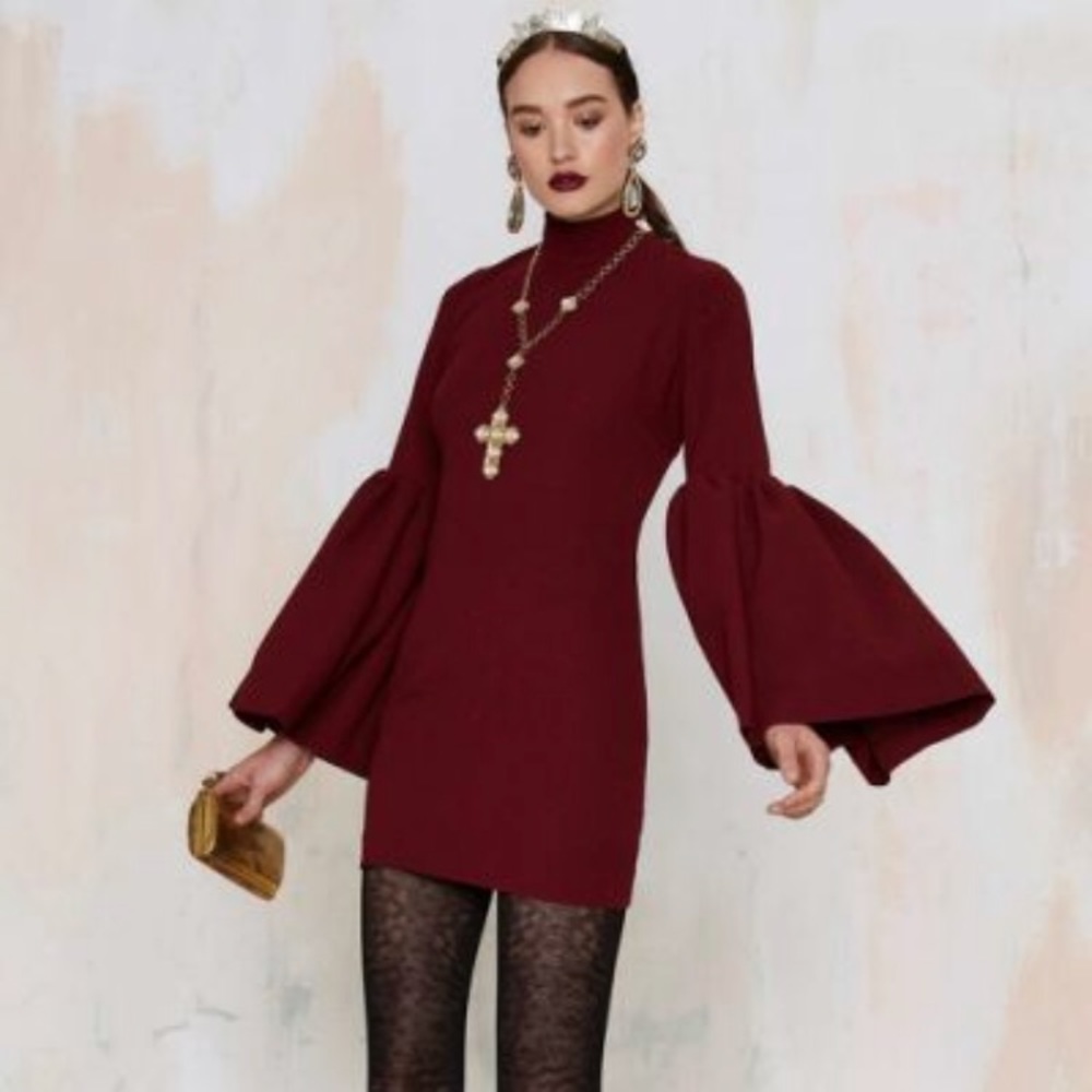 Nasty Gal Oxblood Bell Sleeve Dress
